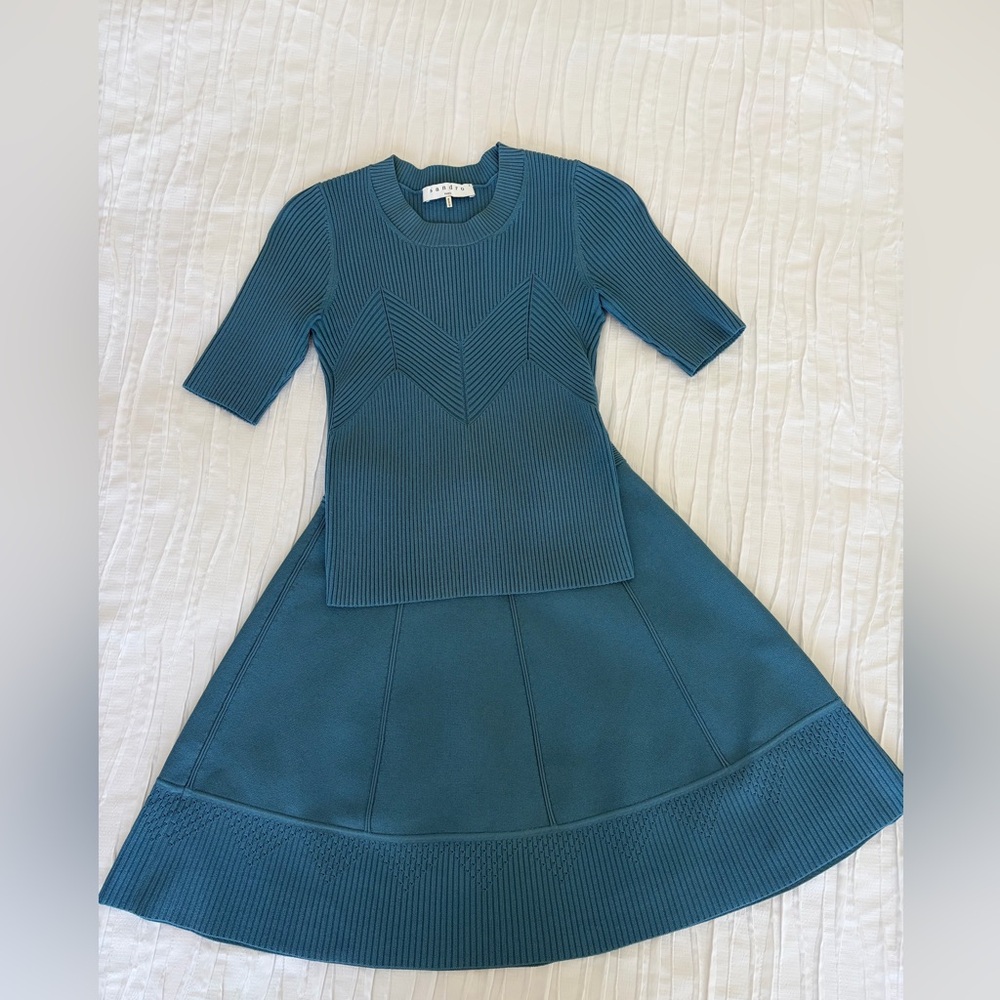Sandro Paris Knit Two Piece Set Top & Skirt Size 1 Blue
